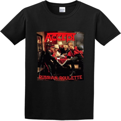 woqu Men's Accept Russian Roulette Short Sleeve O Neck Black
