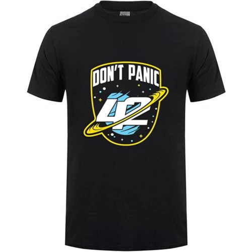 Boy Dont Panic Sci-Fi 42 Hitchhiker Guide to The Galaxy Retro Science Guide T-Shirt Black Graphic Unisex Tee Shirt