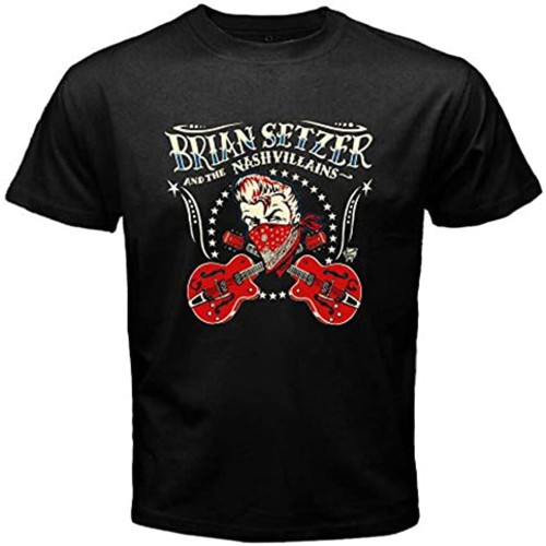 Brian Setzer The Nashvillains Rock Music T-Shirt Black Graphic Unisex Tee Shirt