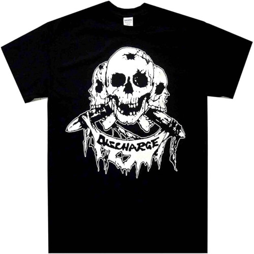 Discharge Triple Skull Punk Band T Shirt Custom Made Top Tee Black