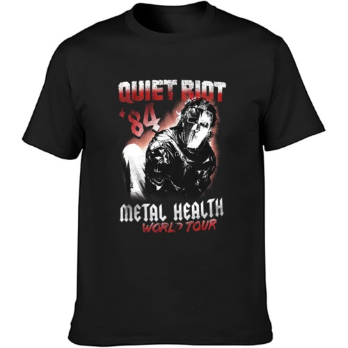 Men's Round Neck T-Shirt Quiet Riot Metal Health Album World Tour 1984 Rock Concert Merch Cool and Breathable White