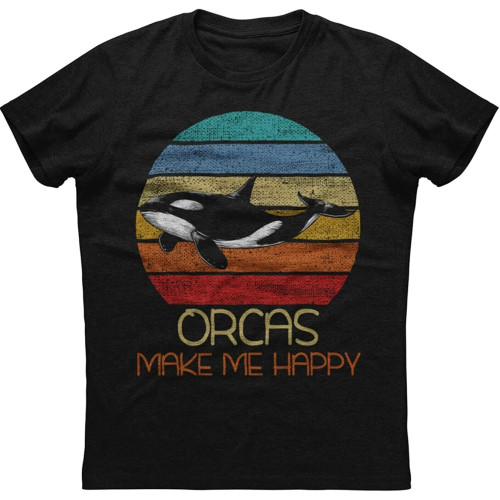 Orcas Make Me Happy Killer Whale Mens Short Sleeve Cotton Black T-Shirt Black Orcas Make Me Happy Killer Whale Mens Short Sleeve Cotton Black T-Shirt Black
