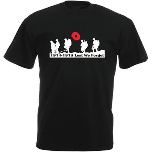 Remembrance Day Lest WE Forget Military Army war Poppy Mens Ladies Top T Shirt Black Remembrance Day Lest WE Forget Military Army war Poppy Mens Ladies Top T Shirt Black