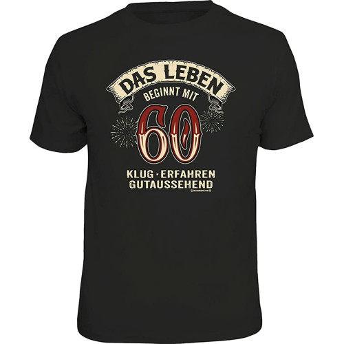 Birthday Das Leben Begins with 60 T-Shirt Black Shirt Men's Top Tee