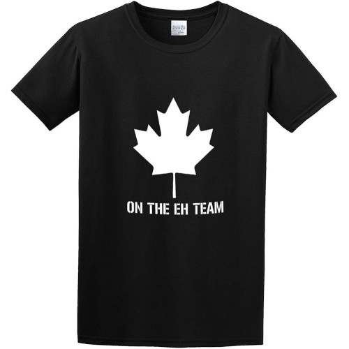 On The Eh Team in White Canada Maple Unisex 100% Cotton Short-Sleeve T-Shirts Black