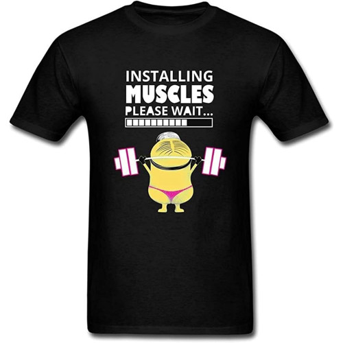 Installing Muscles Pelase Wait Pullover Short Sleeve Top Men's O-Neck T-Shirt Unisex Pure Cotton Black Installing Muscles Pelase Wait Pullover Short Sleeve Top Men's O-Neck T-Shirt Unisex Pure Cotton Black