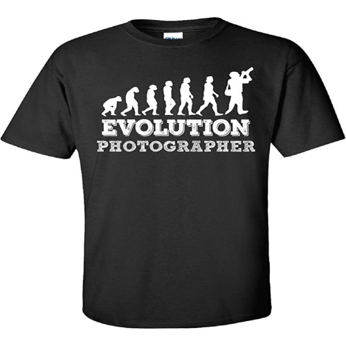 Evolution Photographer Pullover Short Sleeve Top Men's O-Neck T-Shirt Unisex Pure Cotton Black Evolution Photographer Pullover Short Sleeve Top Men's O-Neck T-Shirt Unisex Pure Cotton Black