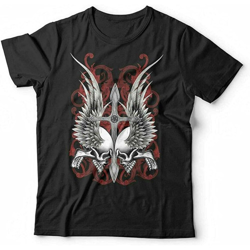 Winged Skulls Cross Tshist Unisex Gothic Rock Skull Awesome Short Sleeve T Shirt Winged Skulls Cross Tshist Unisex Gothic Rock Skull Awesome Short Sleeve T Shirt